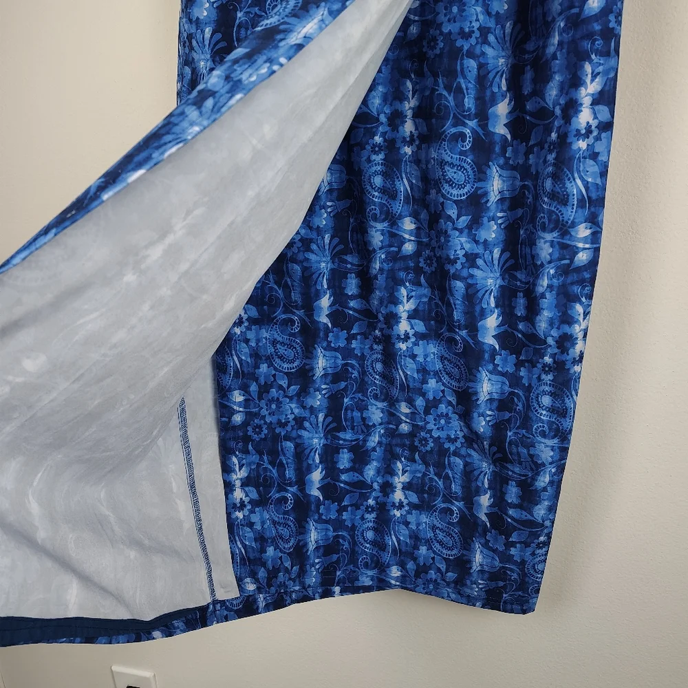 Ripskirt Hawaii Skirt Medium Blue Maxi Length 4 Wrap Floral Hawaiian Tropical - Picture 5 of 10